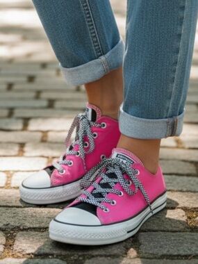 Converse Pink & Black Lace Up Low Top All Star Sneakers